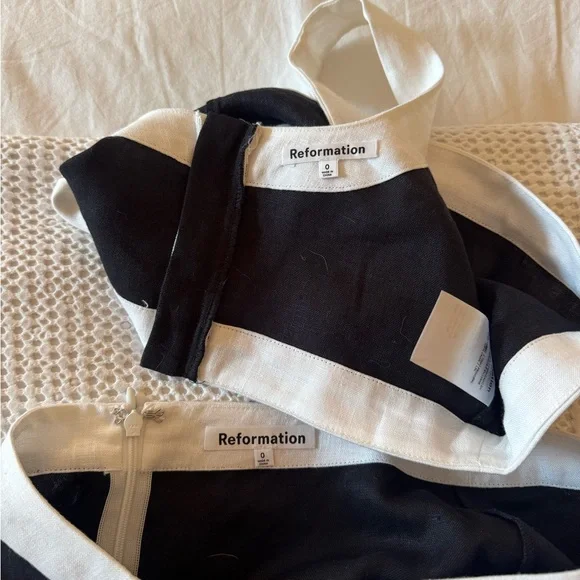 Reformation Black and White Robbie Linen Two Piece Skirt Set - Size 0 - Picture 4 of 4